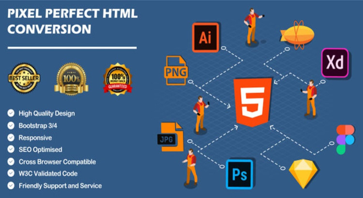 Convert Figma/Zeplin/ai/sketch/xd/psd to html responsive